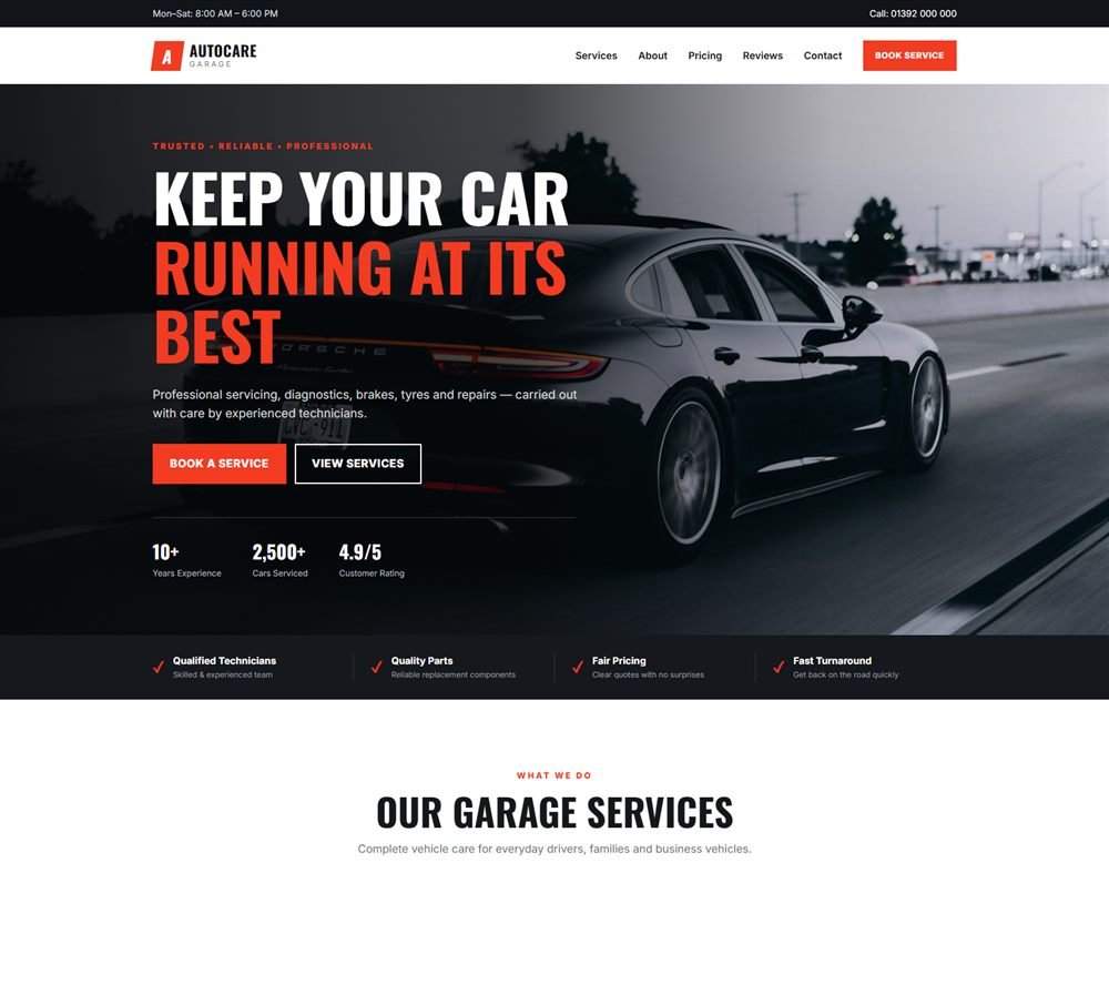 AutoCare Garage website screenshot