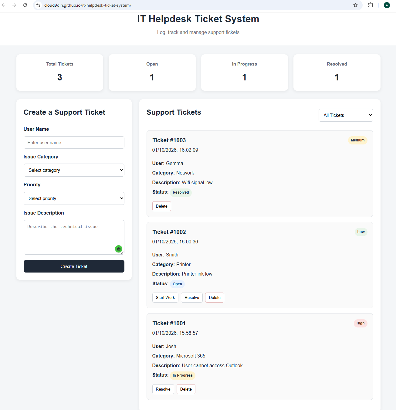 IT Helpdesk Ticket System screenshot